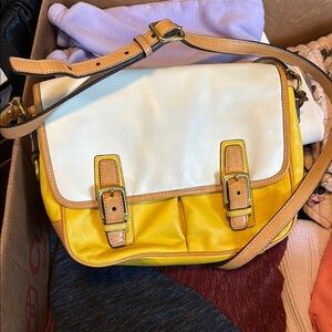 Coach Yellow and White Leather Crossbody Bag